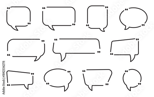 Quote box frame big set. Texting quote boxes and blank templates for text info. Design quotation bubble for blog quotes. Creative vector banner symbols collection illustration.