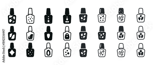 Set of diverse nail polish designs in black and white