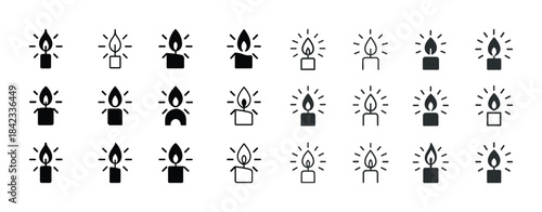 Simple candle and human icon set in various styles and designs
