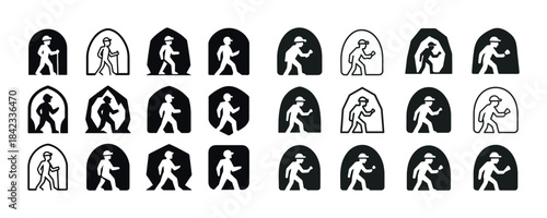 Evolution silhouette stages from ape to human in black and white