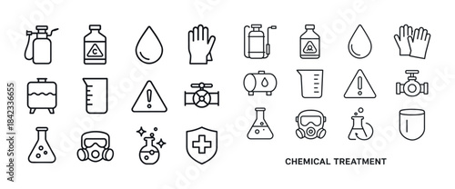 Chemical treatment icons: safety equipment and hazard symbols co