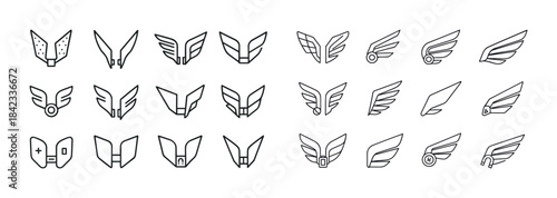 Collection of linear wing icon designs in various styles