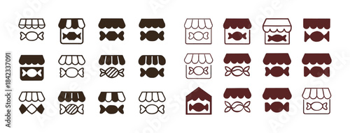 Set of candy shop icons in monochrome design