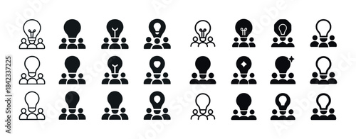 Icon set of people with light bulbs symbolizing ideas and innova