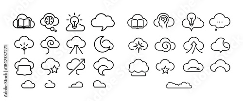 Cloud icons set: thought, communication, weather, creativity sym