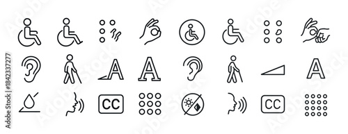 Accessibility icons set: disability symbols for hearing, vision,