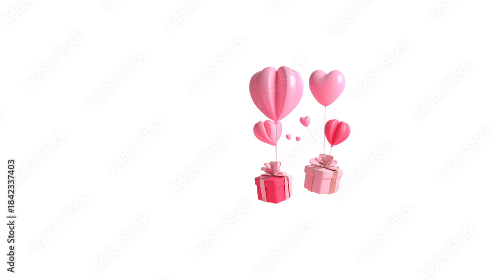 Obraz premium An illustration of beautiful gift boxes and balloons on a white background