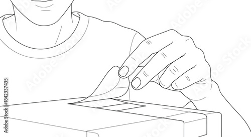 Person opening package by cutting plastic seal