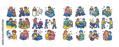 Family activities and parenting with parents and children in var