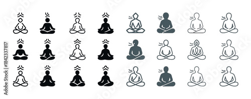 Meditative poses icons collection: diverse sitting silhouettes i