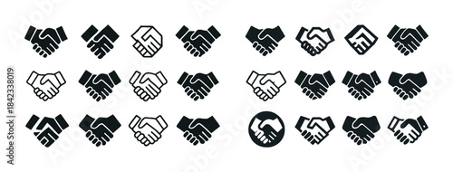 Diverse handshake icon set representing agreement and partnershi