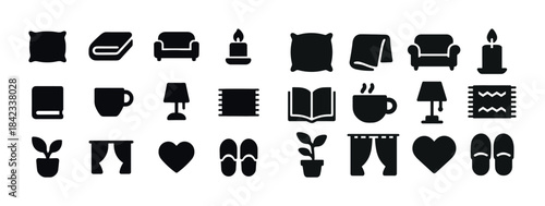 Home essentials icons collection: furniture, decor, and comfort