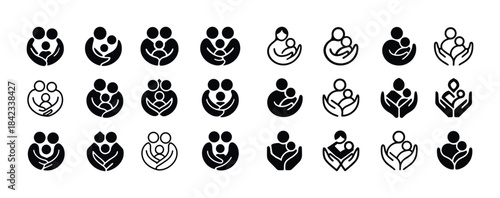 Set of family and parenthood icons: diverse symbolic designs