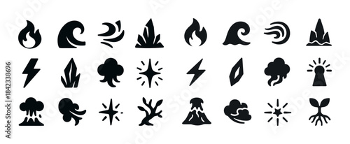 Nature element symbols collection: fire, water, air, earth icons
