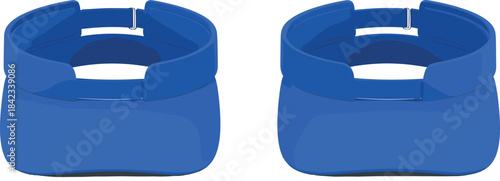 Blue sports visor cap illustration set featuring adjustable sun visors in clean modern vector style for athletic and outdoor designs