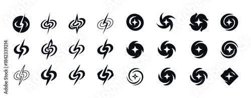 Abstract spiral and swirl icon set with geometric designs