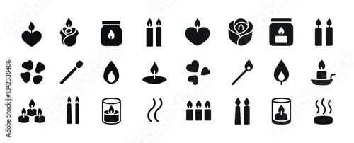 Collection of scented candle and aroma icons