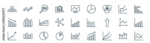 modern linear business graphs and icon set. vector thin line outline symbols for ui/ux app and web interfaces. minimal stroke collection including line graph, graph, analytic, line graph,