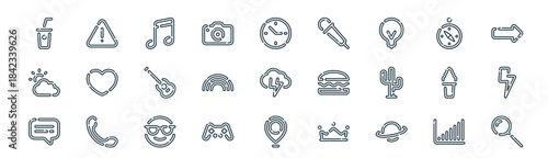 Schilderij op canvas modern linear miscellany neon elements icon set