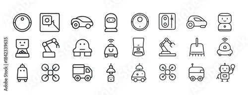 Set of modern technology icons featuring robots, drones, and sma
