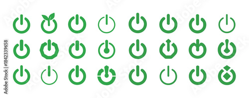Green power button icons: eco-friendly and technology-inspired d