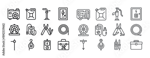 Outline icons of electrical equipment and tools for power genera
