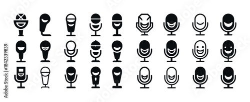 Collection of black microphone icons with various designs