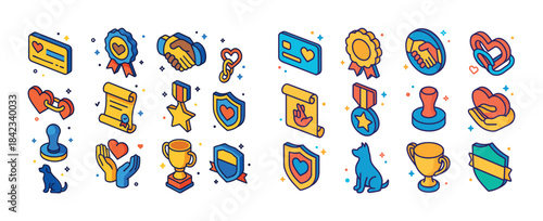 Colorful icon set of awards, achievements, and relationships