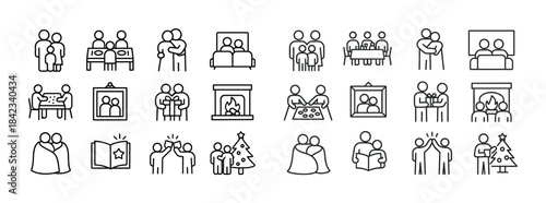 Family togetherness icons: celebrations, activities, gatherings,