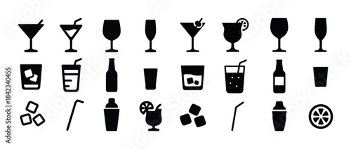 Silhouette icons of various drink glasses and related items