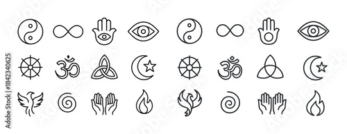 Diverse collection of spiritual and religious symbol icons