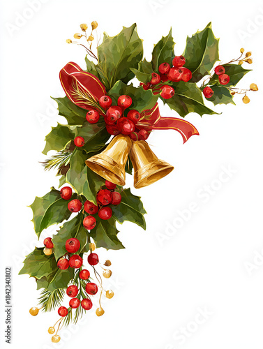 크리스마스 데코 리본 종 방울 트리 포스터 일러스트