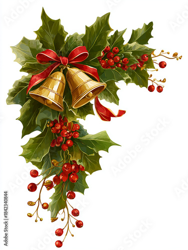 크리스마스 트리 파티 포스터 데코 골드 종 방울 열매 리본 