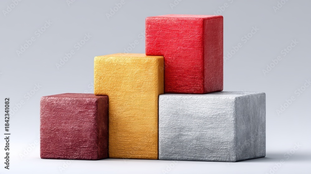 Obraz premium Stack of three differently colored blocks arrangement showing three blocks in a vertical stack each featuring distinct color