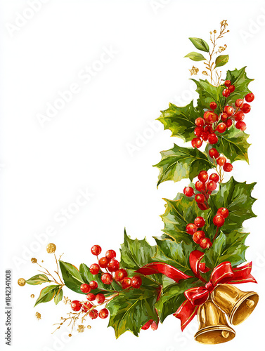 크리스마스 데코 리본 종 방울 트리 포스터 일러스트