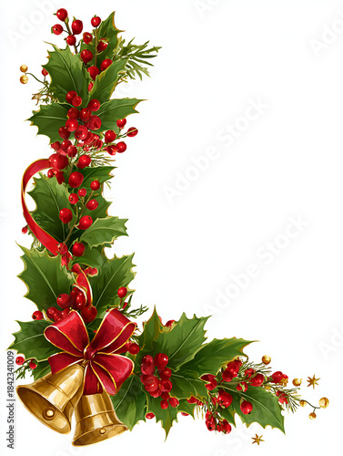 크리스마스 데코 리본 종 방울 트리 포스터 일러스트