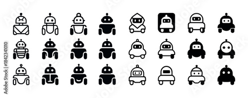 Collection of 24 unique robot icons in various styles and design