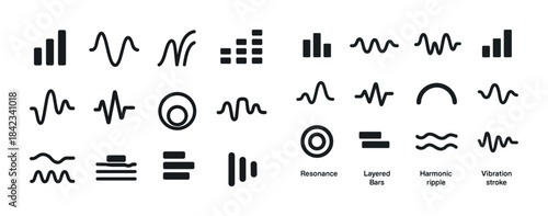 Set of minimalist sound wave and frequency icons for audio desig