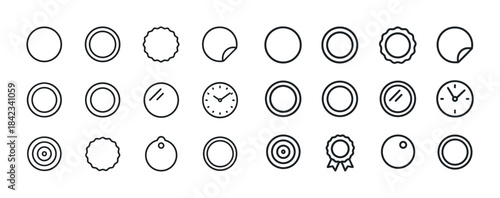 Set of 24 round icon designs with various borders and insets