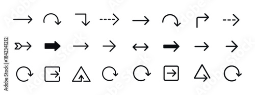 Collection of various arrow icons and symbols in black and white