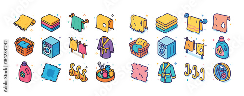 Colorful laundry and bathroom essentials illustrated collection