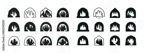 Collection of diverse cave icon designs in various shapes and st