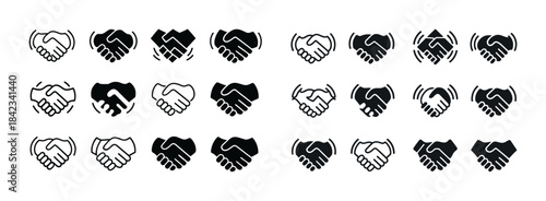 Set of diverse handshake icons in various styles