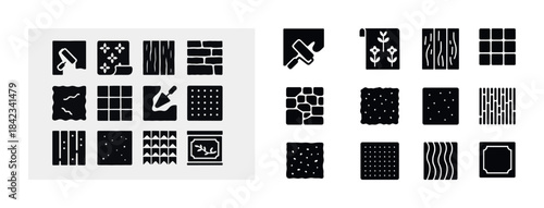 Icon set of decorative patterns and textures for interior design