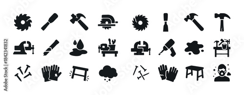 Collection of diy and handyman tool icons in silhouette for work