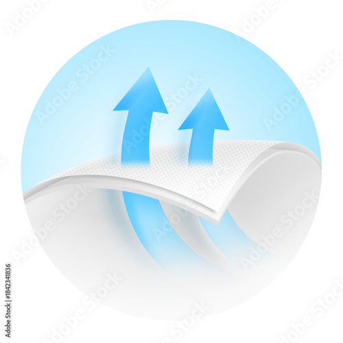 Two wavy layers with arrow. Great for the presentation of permeable materials. Vector illustration isolated on white background. Template for your product. EPS10.