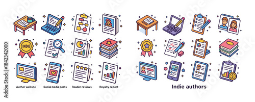 Colorful icons representing indie authors and writing tools