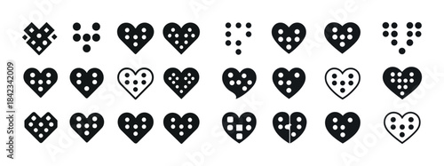 Heart-shaped icon collection with various hole patterns in black