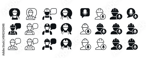 Construction worker icons: communication and safety symbols