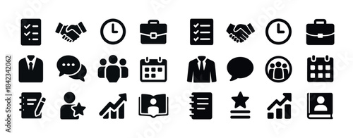 Business icons set: communication, calendar, growth, teamwork, t